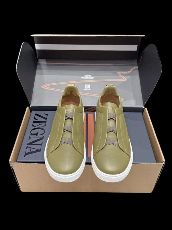 Zegna Triple Stitch Cuero Liso – Verde Oliva