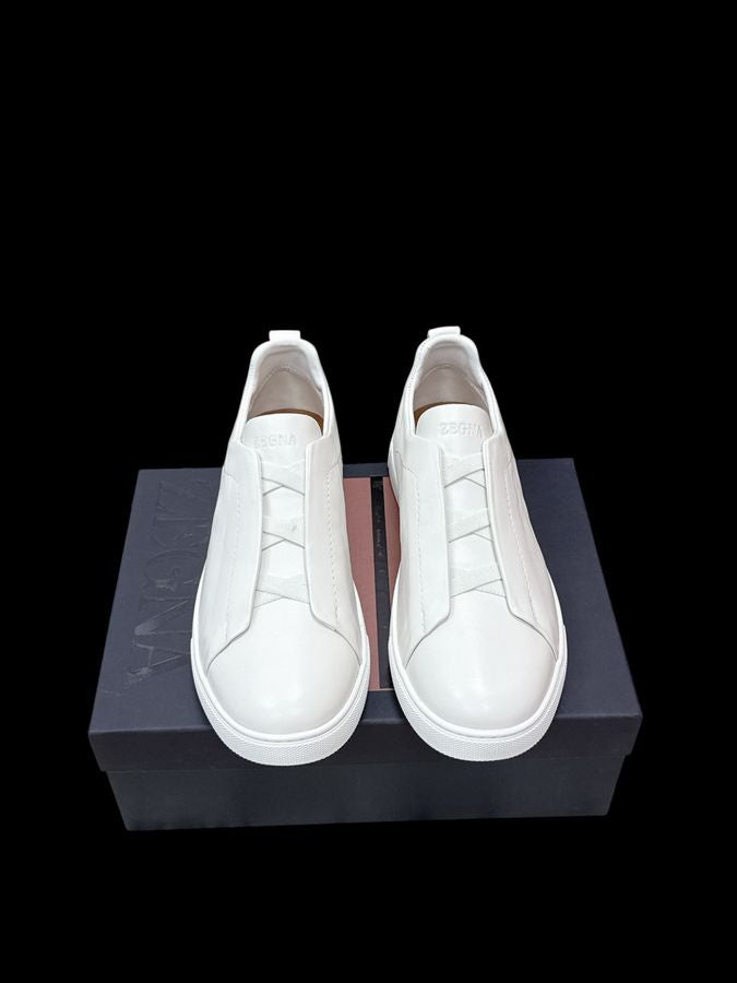 Zegna Triple Stitch Cuero Liso – Blanco