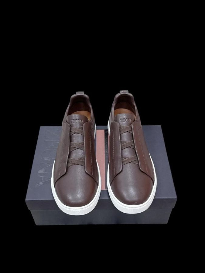 Zegna Triple Stitch Cuero Liso – Marrón Oscuro