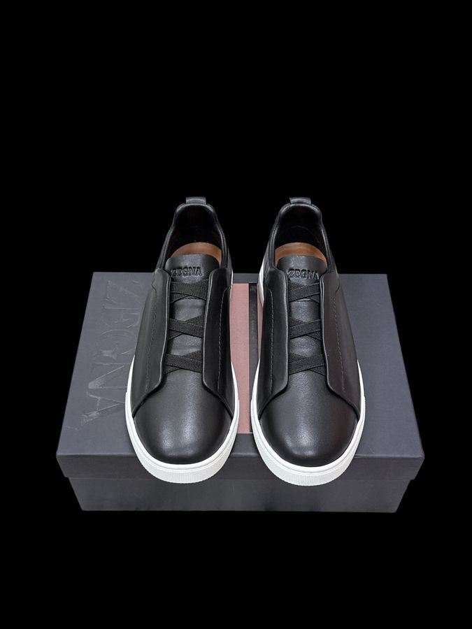 Zegna Triple Stitch Cuero Liso – Negro