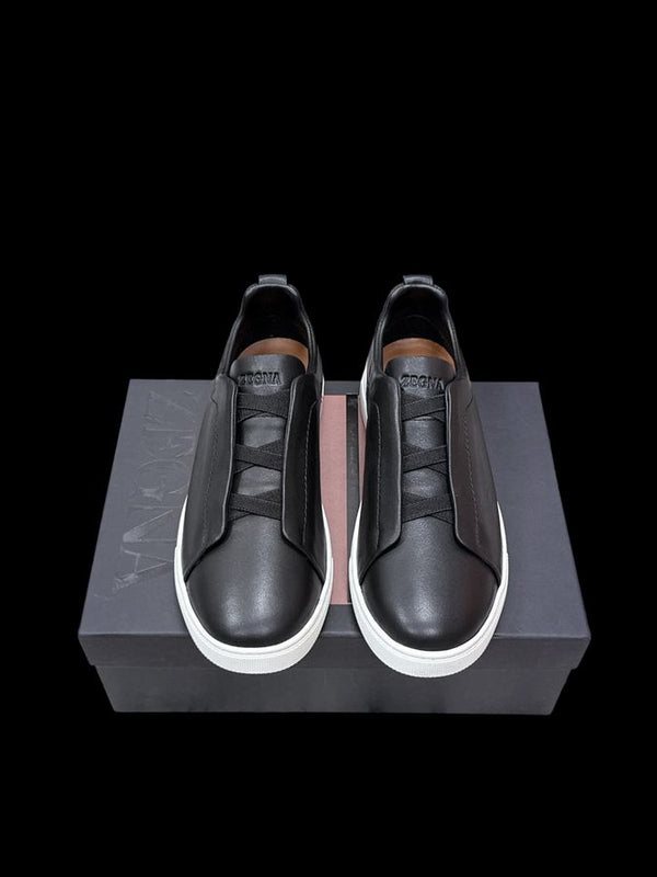 Zegna Triple Stitch Cuero Liso – Negro