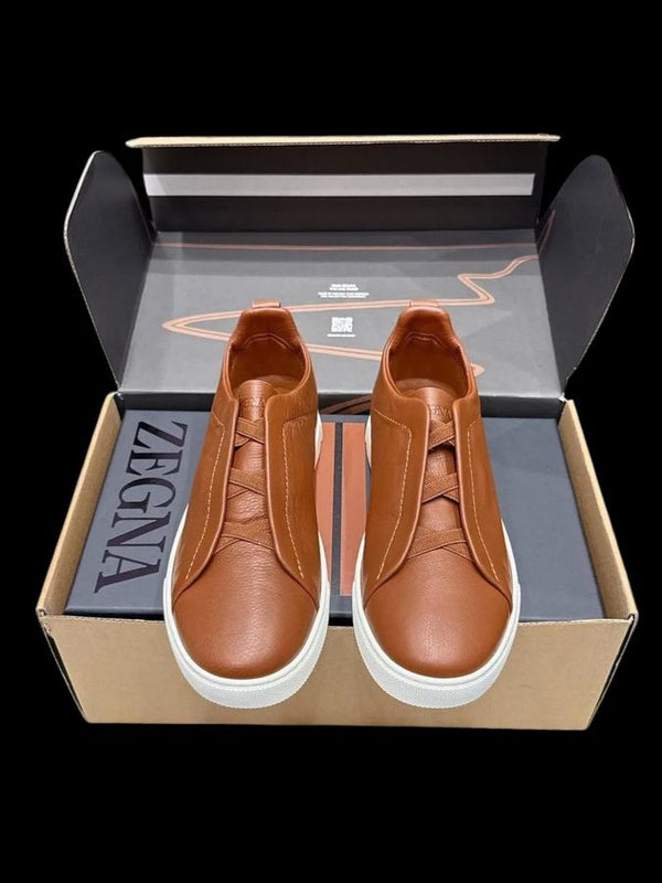 Zegna Triple Stitch Cuero Liso – Cognac