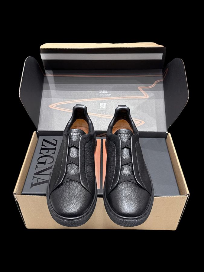 Zegna Triple Stitch Cuero Liso – Negro Mate