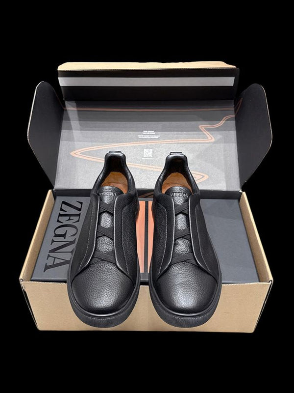 Zegna Triple Stitch Cuero Liso – Negro Mate