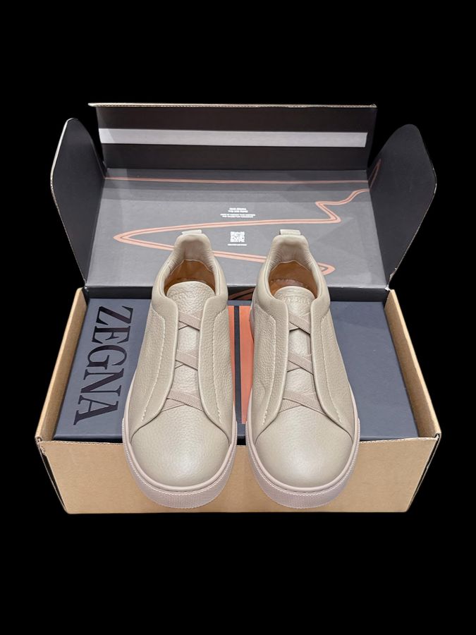 Zegna Triple Stitch Cuero Liso – Crema