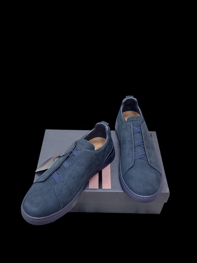 Zegna Triple Stitch Gamuza – Azul Marino (suela tono)